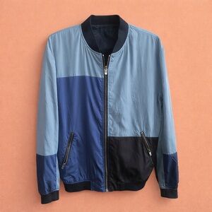 ZARA MAN Bomber Jacket – XL | Light Blue & Navy Color-Block